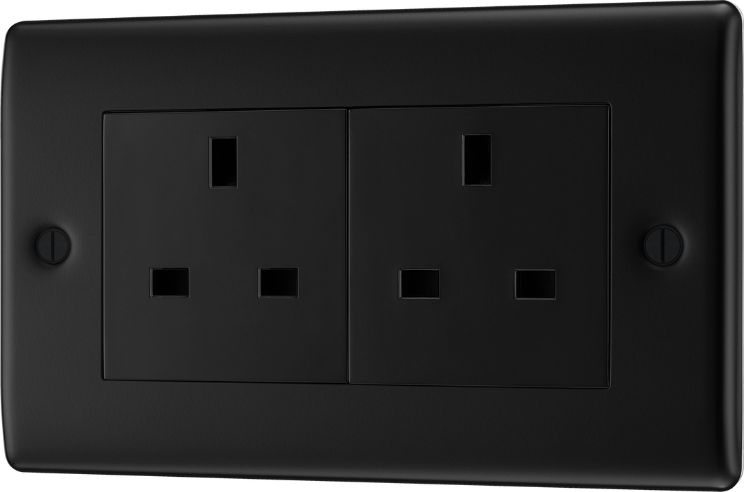 Double Unswitched 13A Power Socket (Black Insert) - Nexus Metal