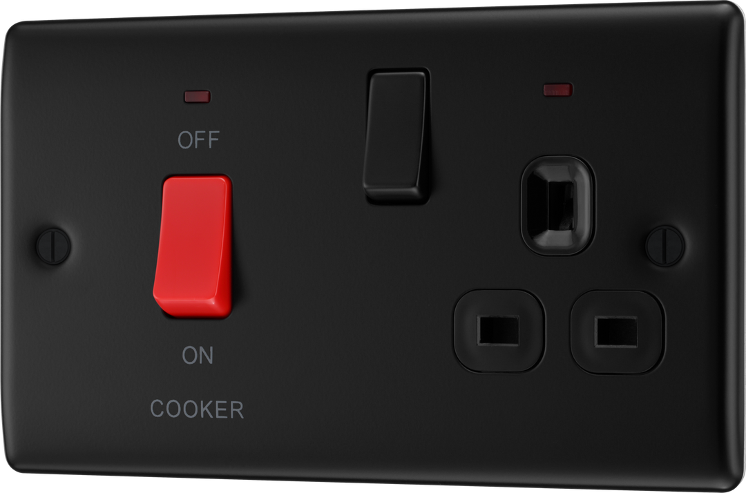 Nexus Metal 45A Cooker Control Unit with Switched 13A Power Socket, Includes Power Indicators - Prisma Lighting