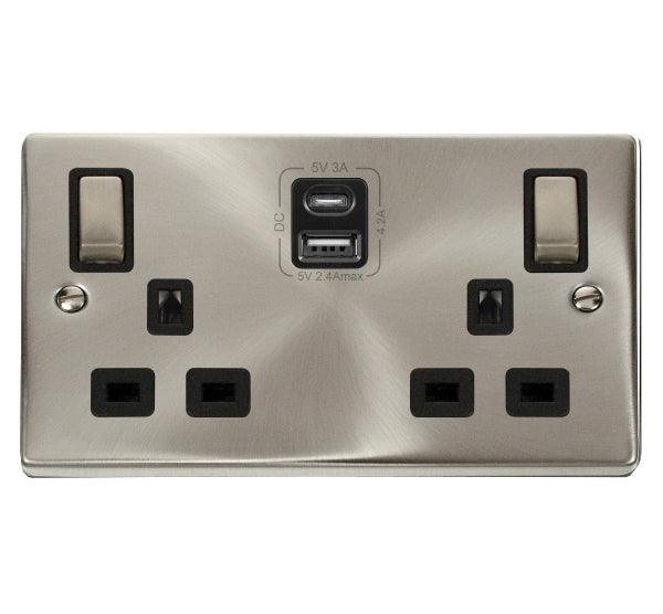 Click Deco Double Socket 1xUSB-A+C - Prisma Lighting