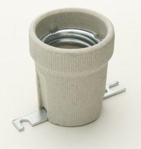 Porcelain / Ceramic Lamp Holder ES E27 Screw terminals With Metal Straight fixing bracket - Prisma Lighting
