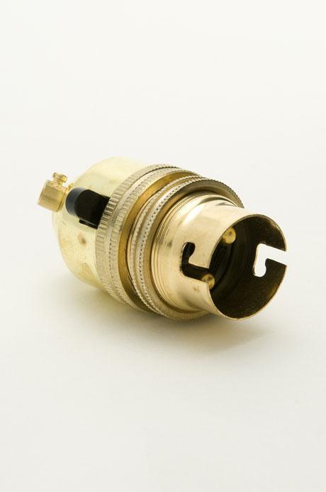 Brass BC Bayonet Cap 1/2" Threaded Entry Switched Lamp Holder with Lamp Shade Ring