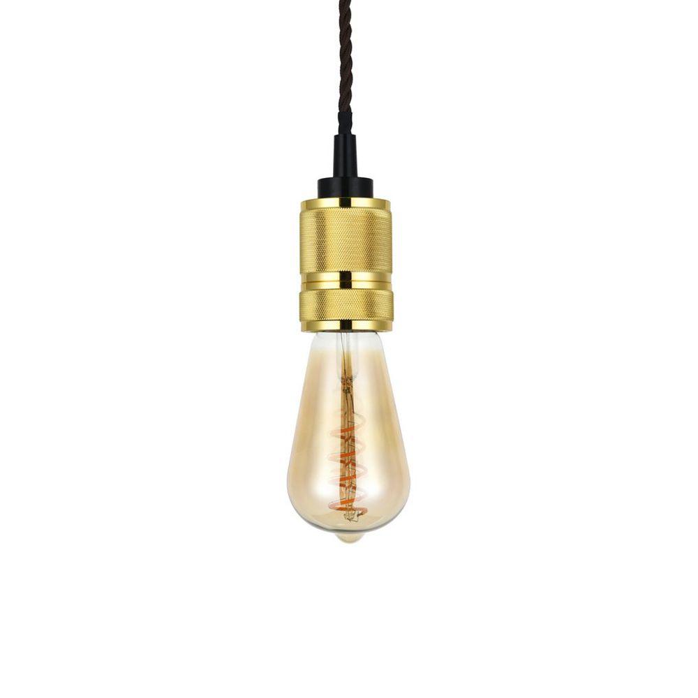 Exposed Bulb Gold Pendant Light with Twisted Black Cable Edison Screw - Prisma Lighting