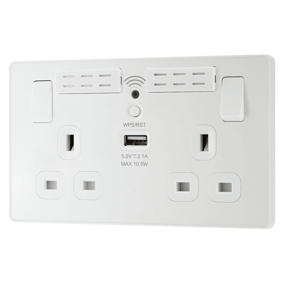 Evolve Double Switched 13a WIFI Extender USB Socket 1xUSB-A(2.1) - Prisma Lighting