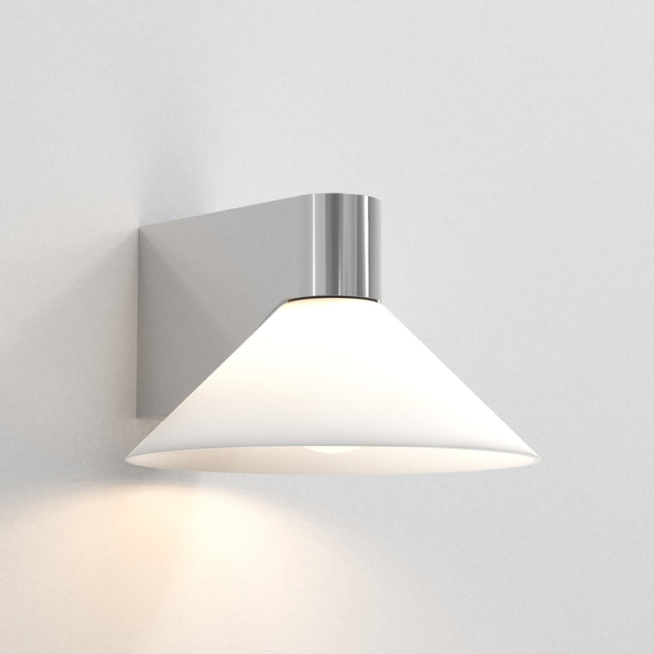 Astro Conic Wall Light in Polished Chrome with etched glass shade
