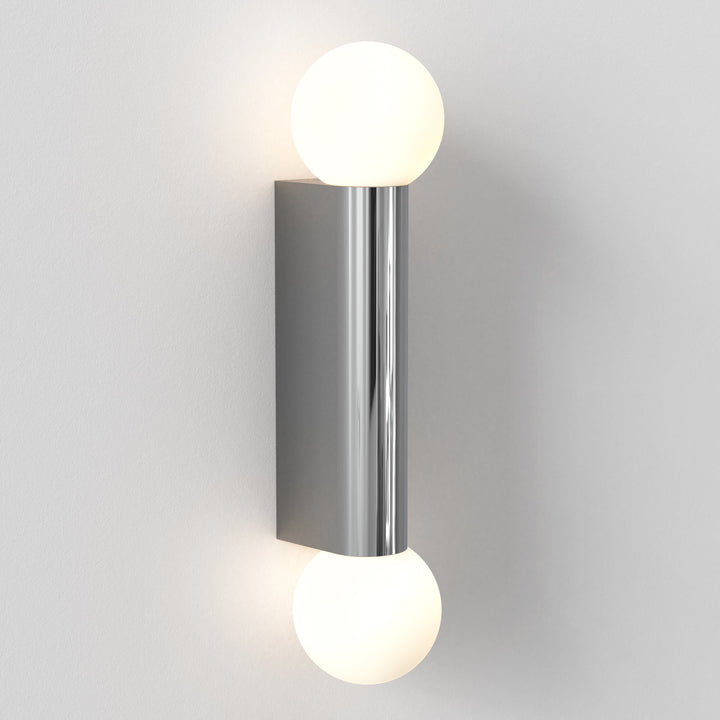 Astro Ortona Twin wall light in Polished Chrome with opal glass globes