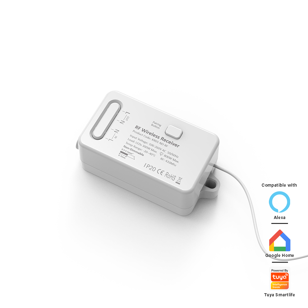 1-Channel Kinetic Switch Receiver White—front view showing plastic enclosure