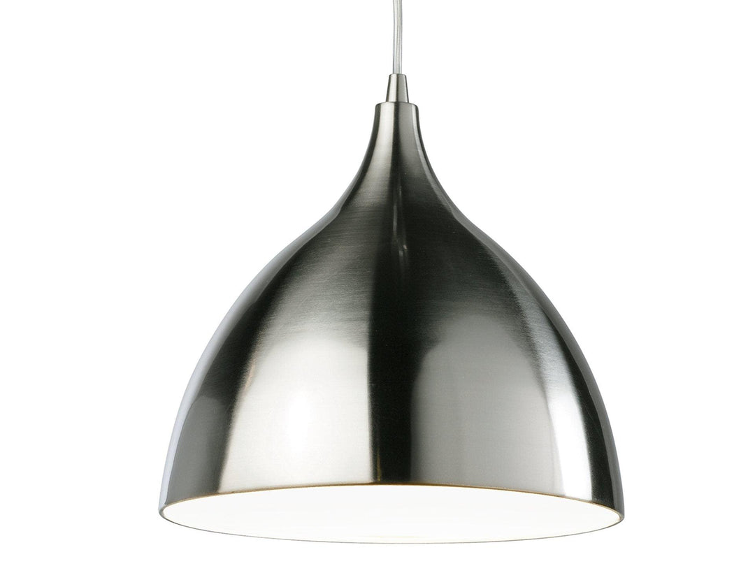 Cafe Pendant - Low Energy Brushed Steel with White Inside - Prisma Lighting