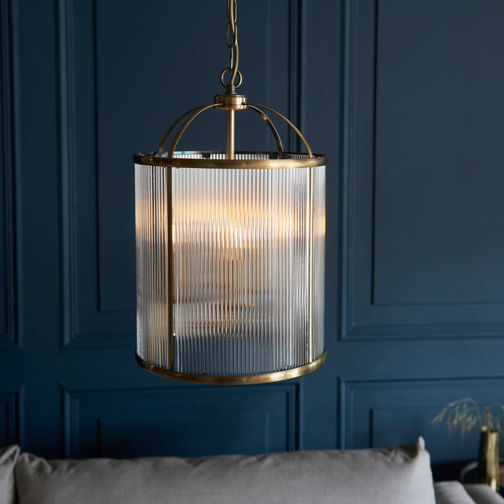 Lambeth Ribbed 4lt Pendant Brass