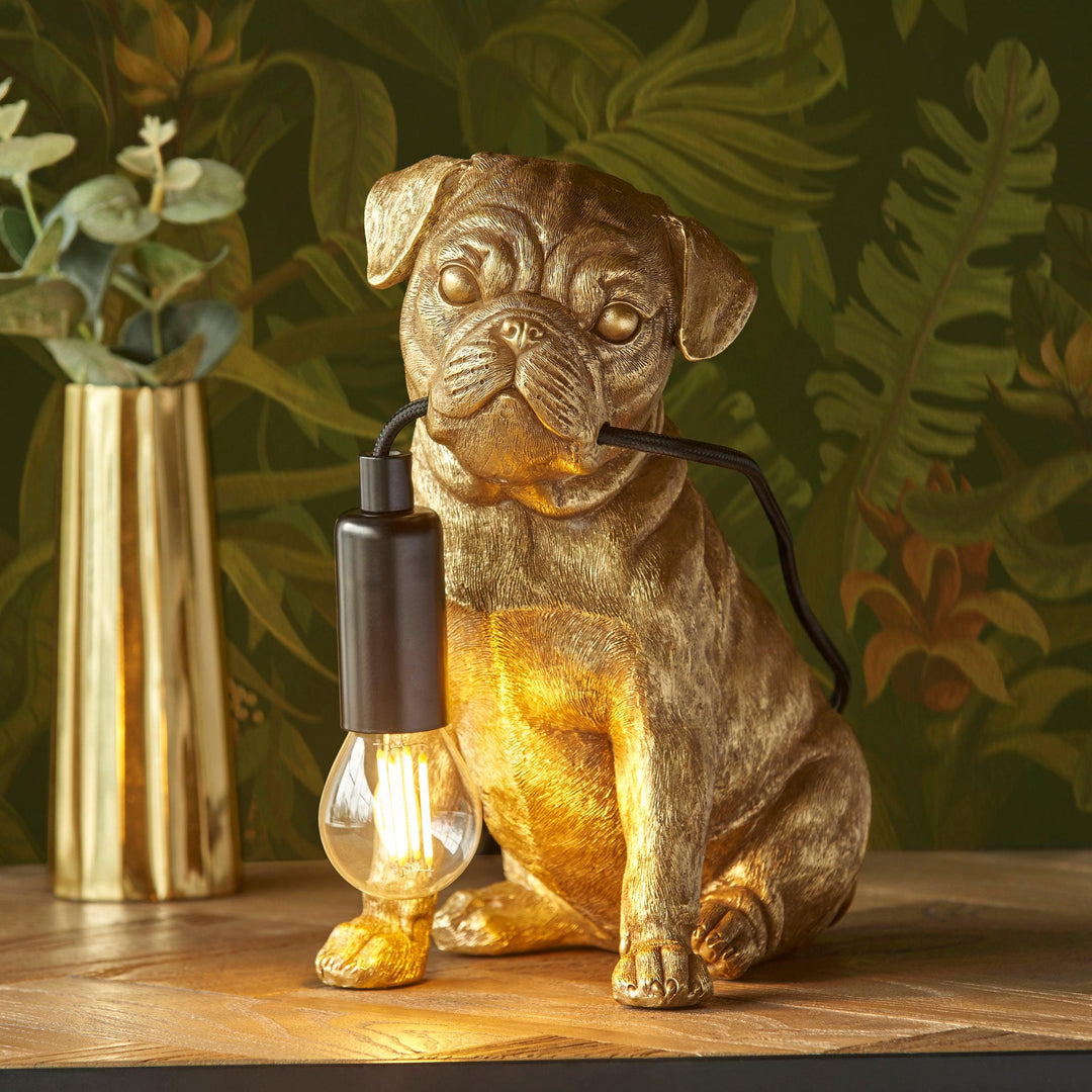 Pug Puppy Table Lamp | Vintage Gold - Prisma Lighting