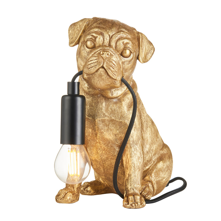 Pug Puppy Table Lamp | Vintage Gold Gold