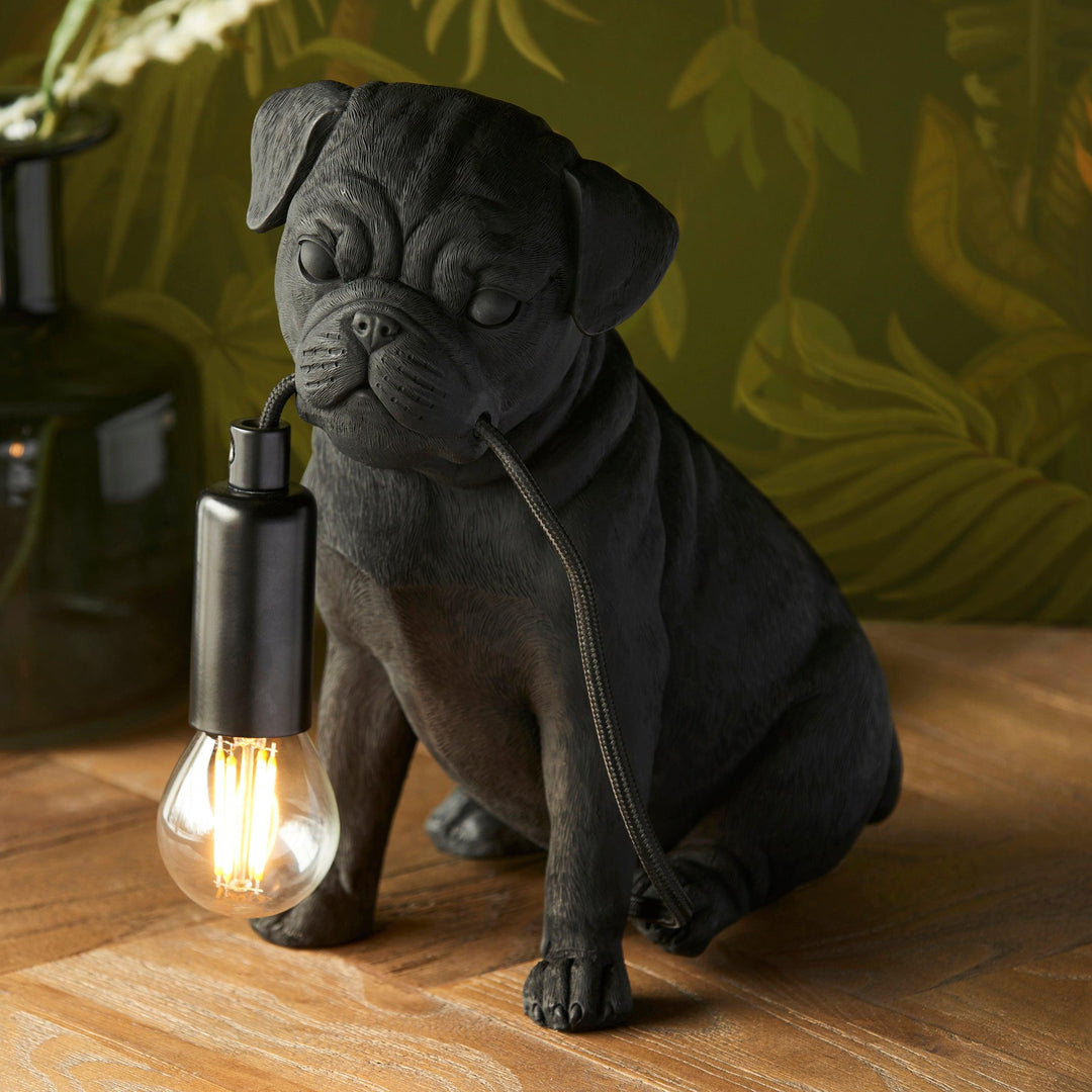 Pug Puppy Table Lamp | Matt Black - Prisma Lighting