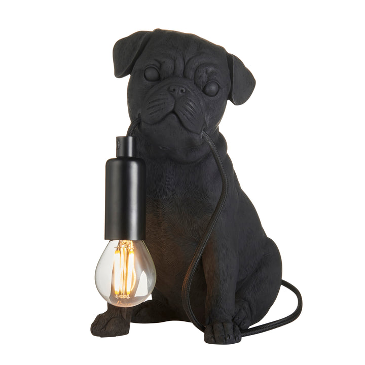 Pug Puppy Table Lamp | Matt Black Black