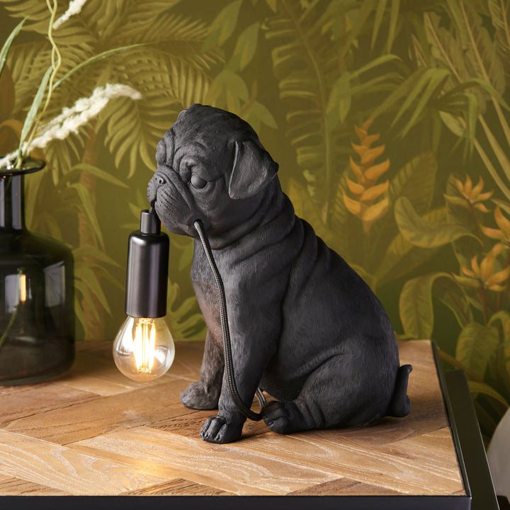 Pug Puppy Table Lamp | Matt Black Black