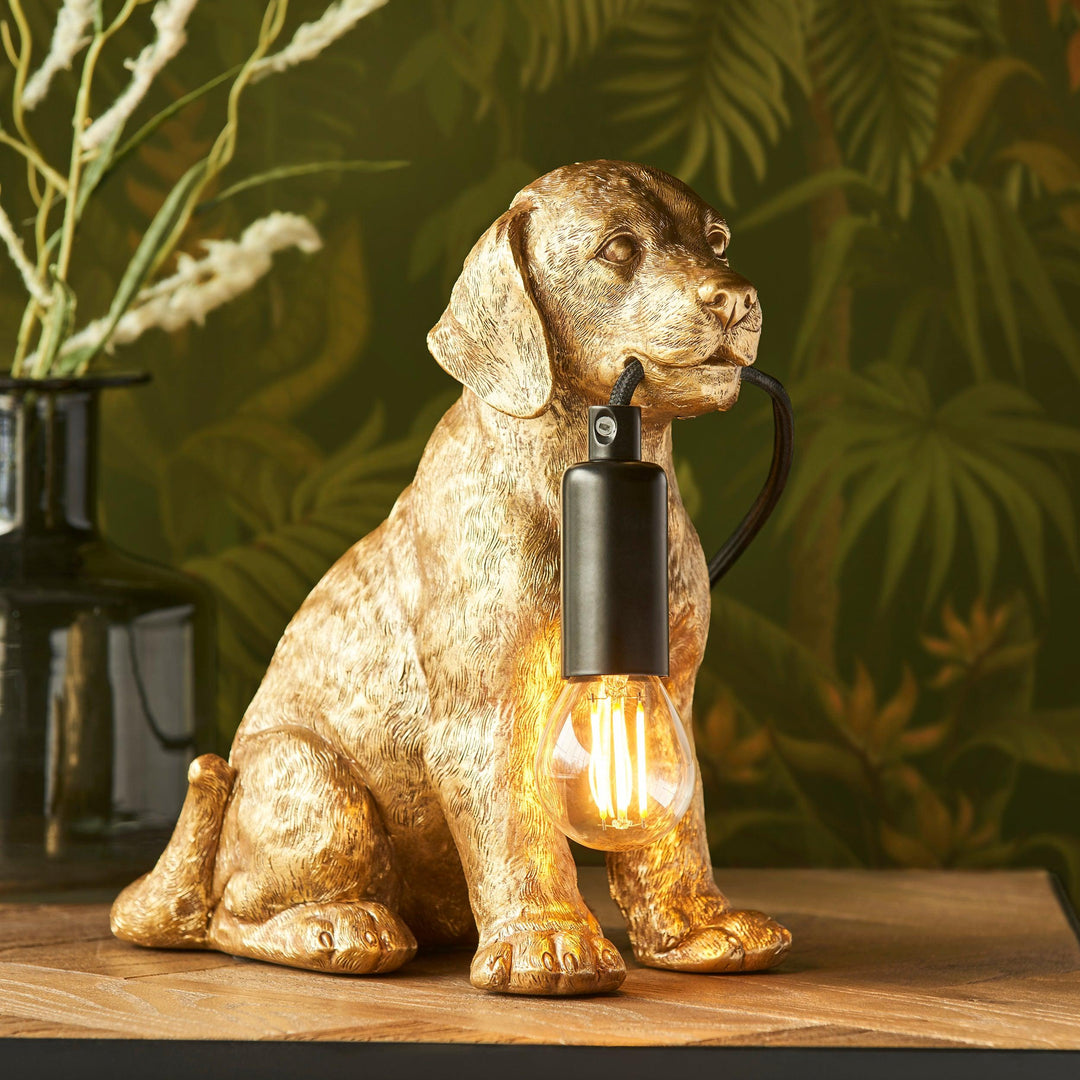 Labrador Puppy Table Lamp | Vintage Gold - Prisma Lighting