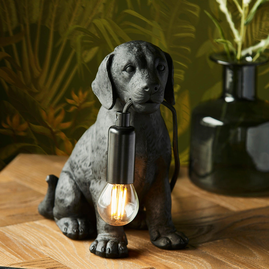 Labrador Puppy Table Lamp | Matt Black - Prisma Lighting