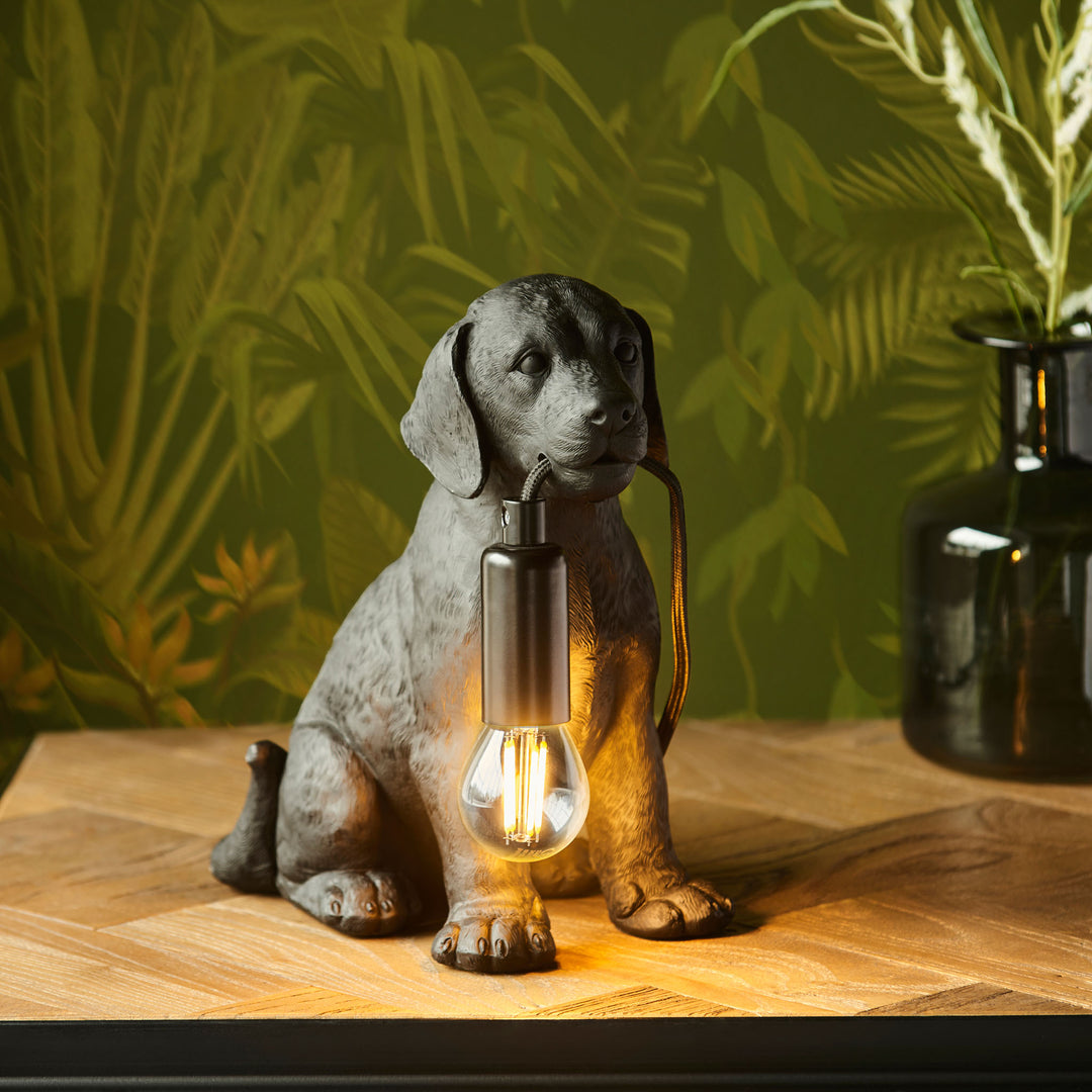 Labrador Puppy Table Lamp | Matt Black Black