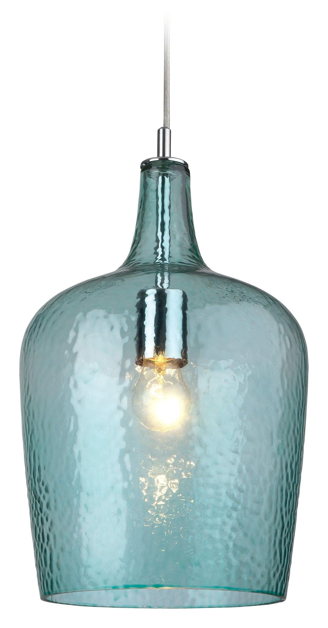 Glass Pendant Chrome with Aqua Glass - Prisma Lighting