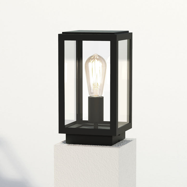 Astro Homefield Pedestal Light in Textured Black stainless steel with clear glass panels