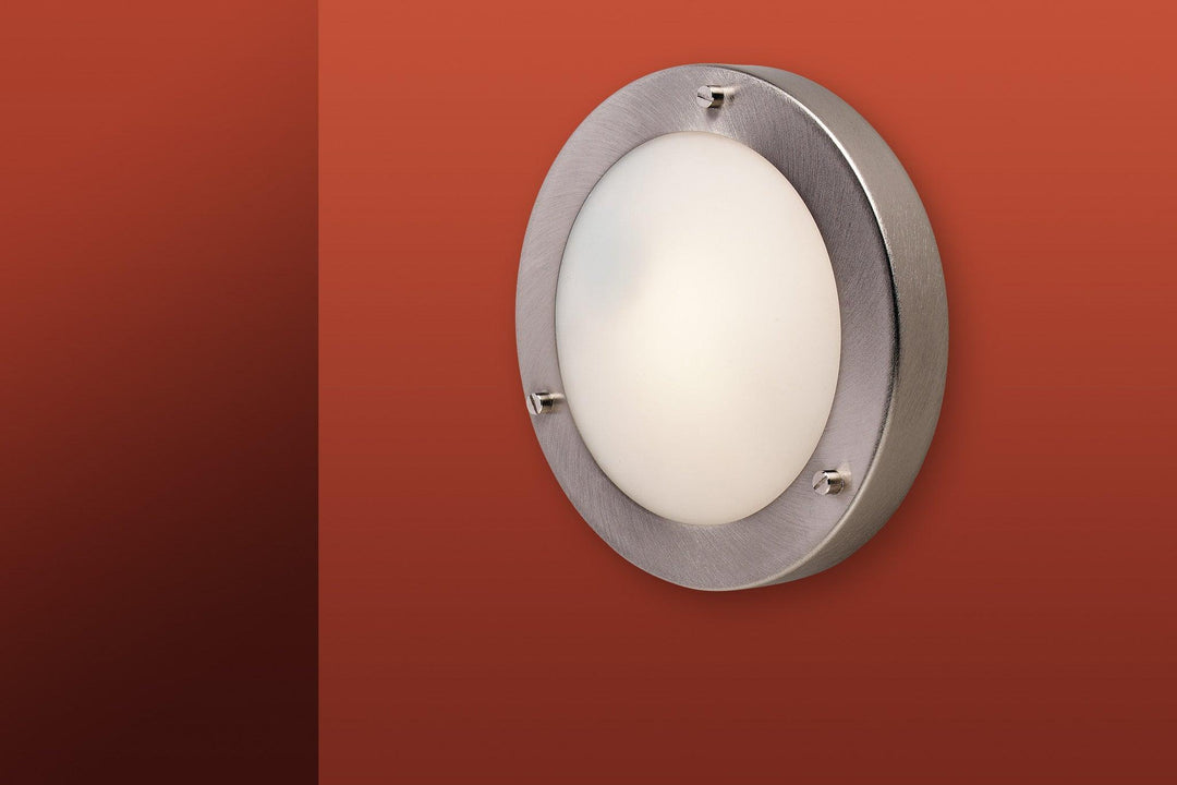 Rondo Wall / Flush Fitting Brushed Steel with Opal Glass - Prisma Lighting