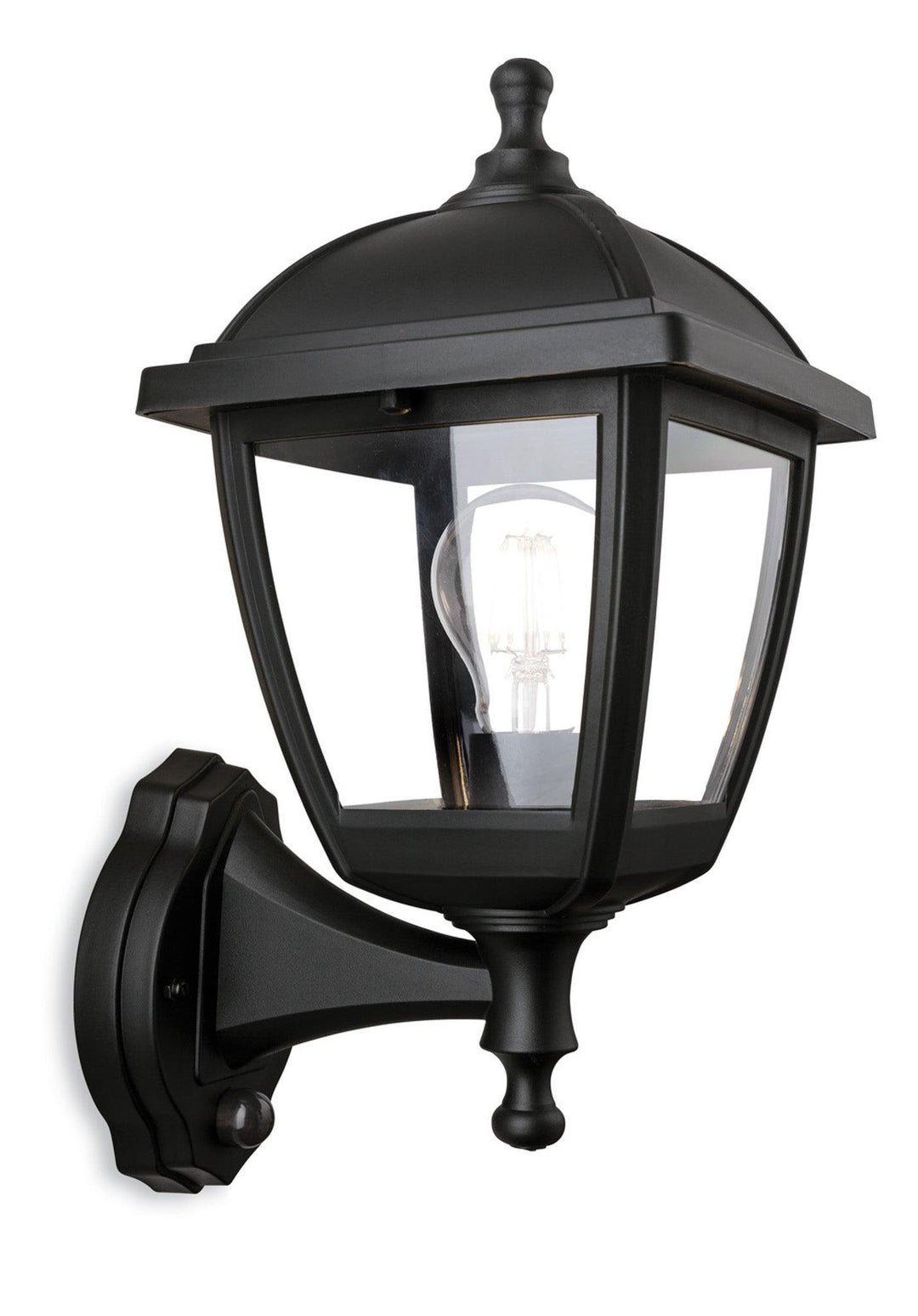 Palma Lantern - Wall Light with PIR Black Resin - Prisma Lighting