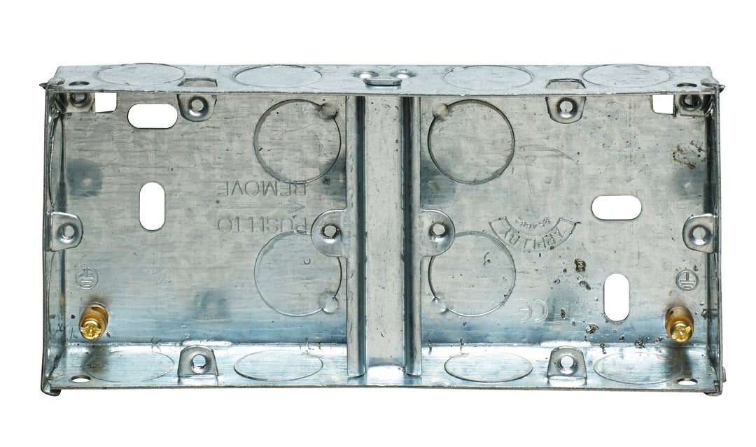 Image of Appleby SB676 Switch/Socket Box Dual 25M Dual with 8 Fixed, a flush mounting metal back box for switches and sockets.