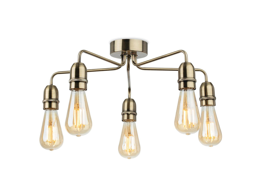 Leon 5 Light Flush Ceiling Fitting Antique Brass - Prisma Lighting