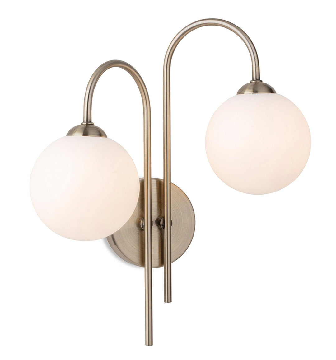 Lyndon 2 Light Wall Antique Brass with Opal White Glass - Prisma Lighting