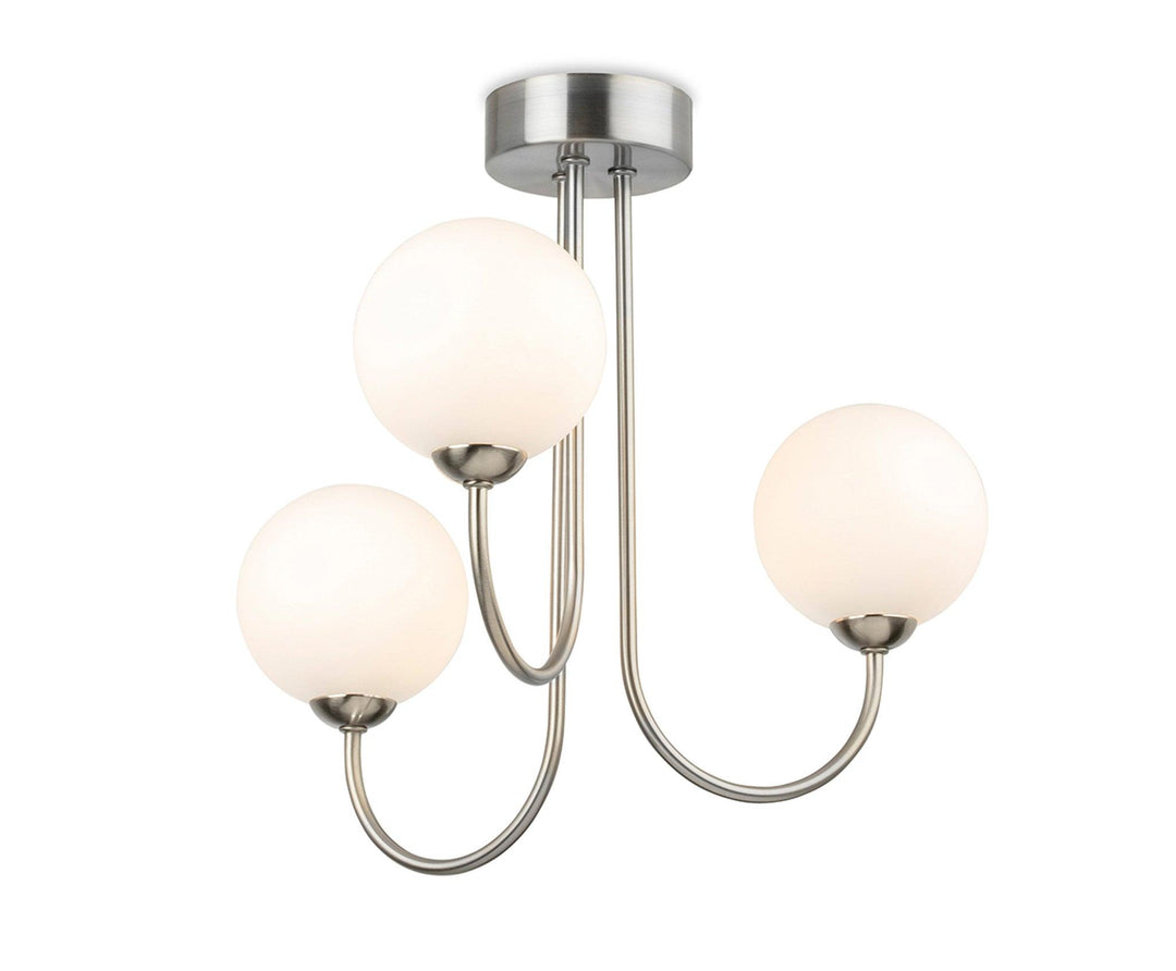 Lyndon 3 Light Flush Fitting Brushed Steel with Opal White Glass - Prisma Lighting