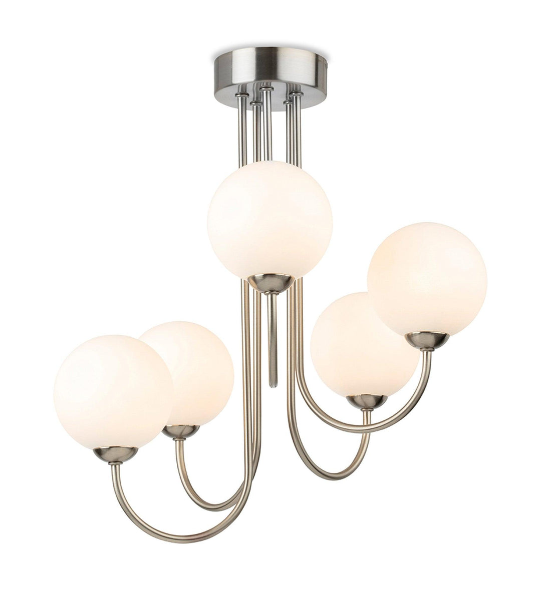 Lyndon 5 Light Flush Fitting Brushed Steel with Opal White Glass - Prisma Lighting