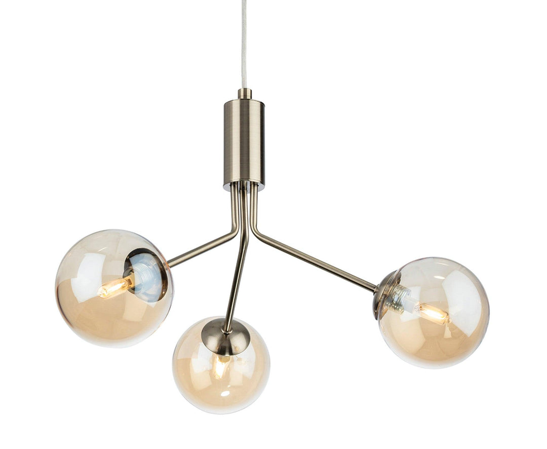 Montana 3 Light Fitting Antique Brass with Amber Glass - Prisma Lighting