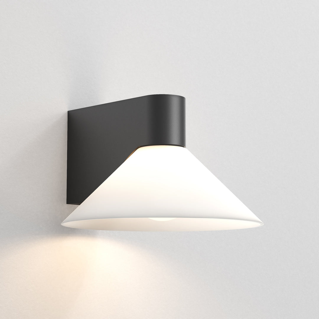 Astro Conic Wall Light in Matt Black with etched glass shade 