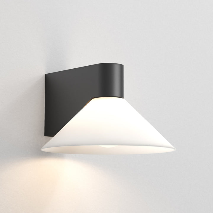 Astro Conic Wall Light in Matt Black with etched glass shade 