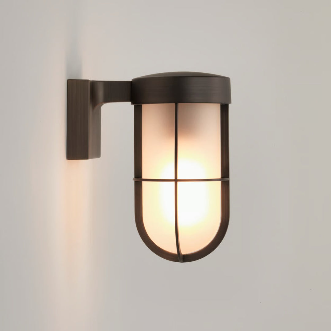 Astro Cabin Wall Frosted Wall Light in Antique Brass and Bronze with frosted glass diffuser