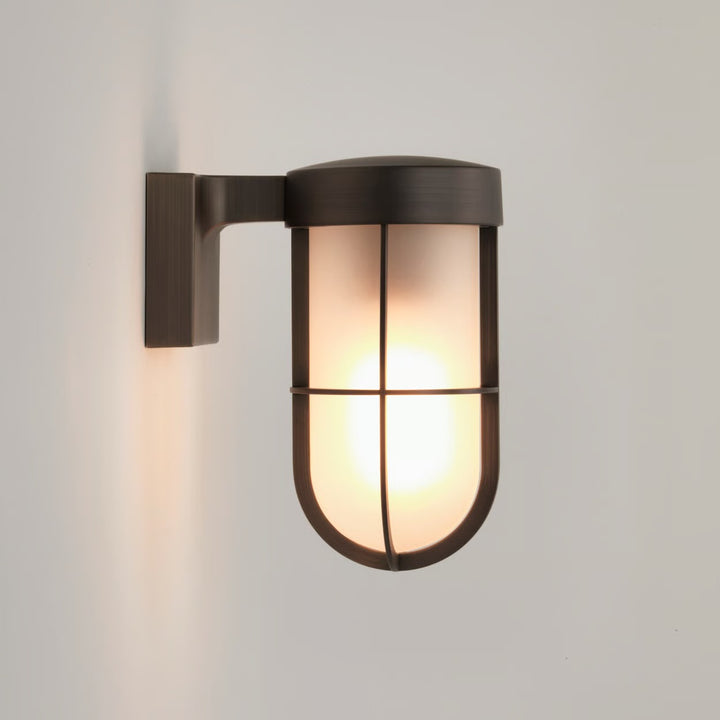Astro Cabin Wall Frosted Wall Light in Antique Brass and Bronze with frosted glass diffuser