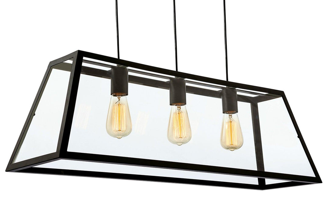 Kew 3 Light Pendant Black with Clear Glass - Prisma Lighting