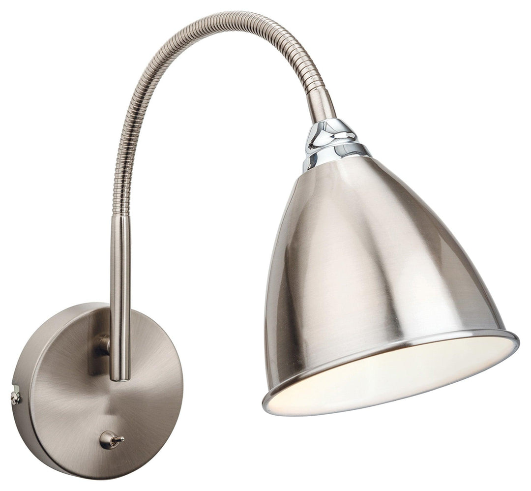 Bari Wall Light (Switched) Brushed Steel with Chrome - Prisma Lighting