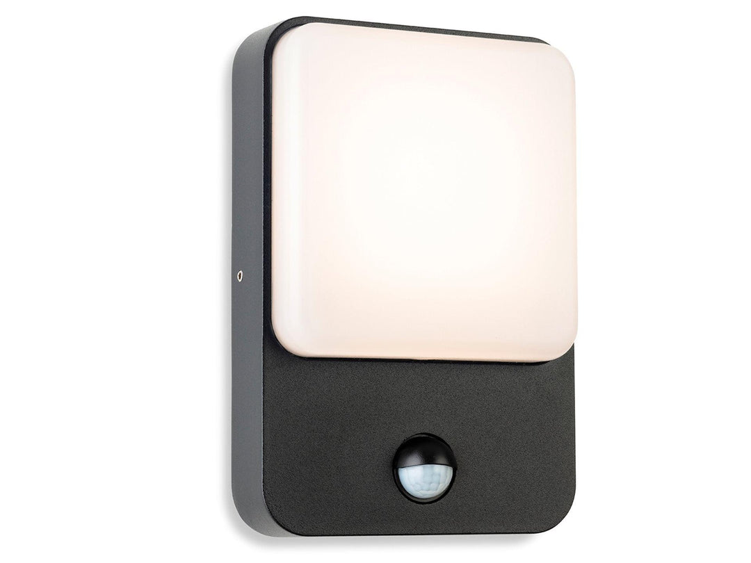 Hero LED Wall Light with PIR Graphite with White Polycarbonate Diffuser - Prisma Lighting