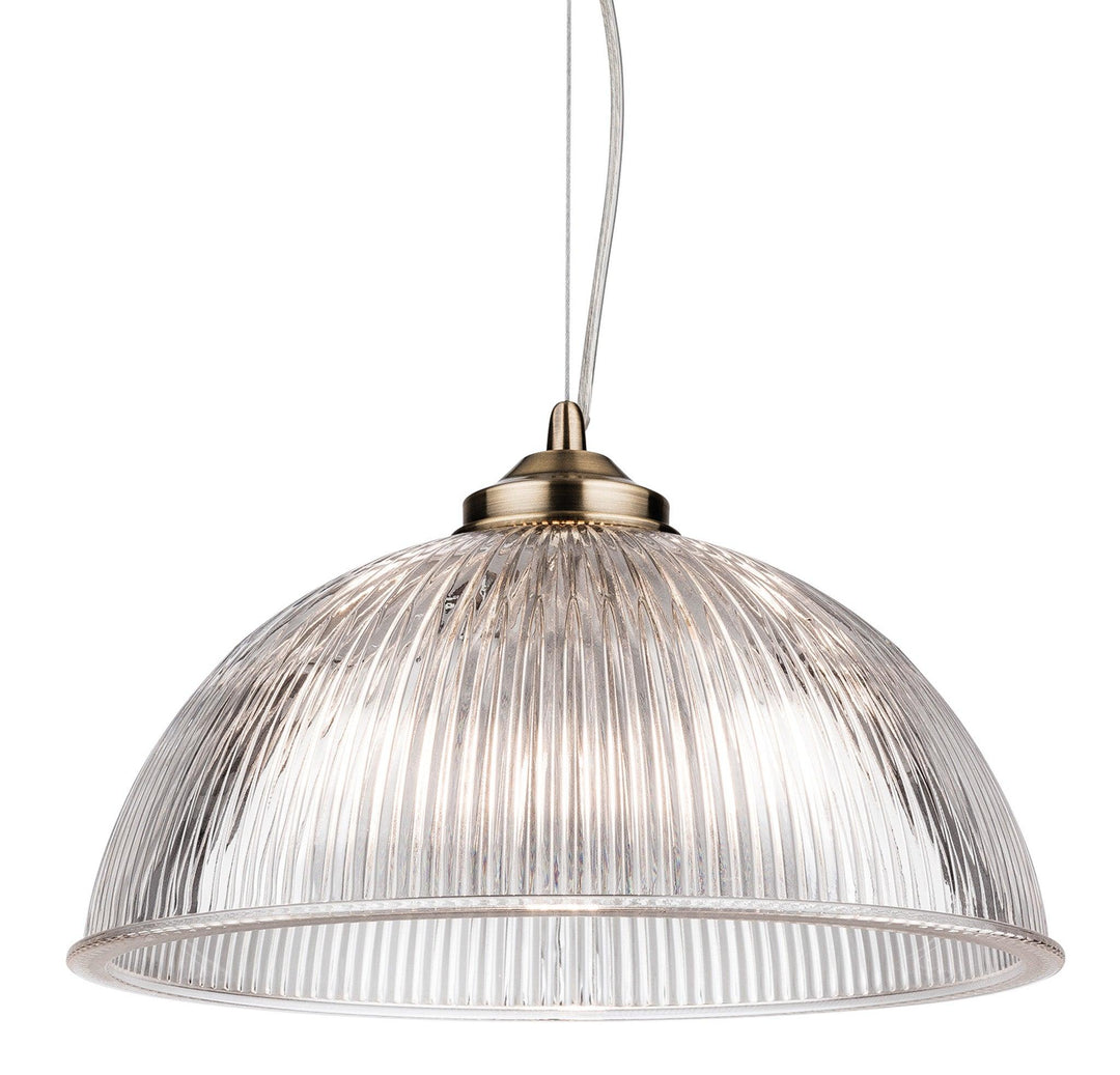 Ashford Pendant Antique Brass with Clear Ribbed Glass - Prisma Lighting