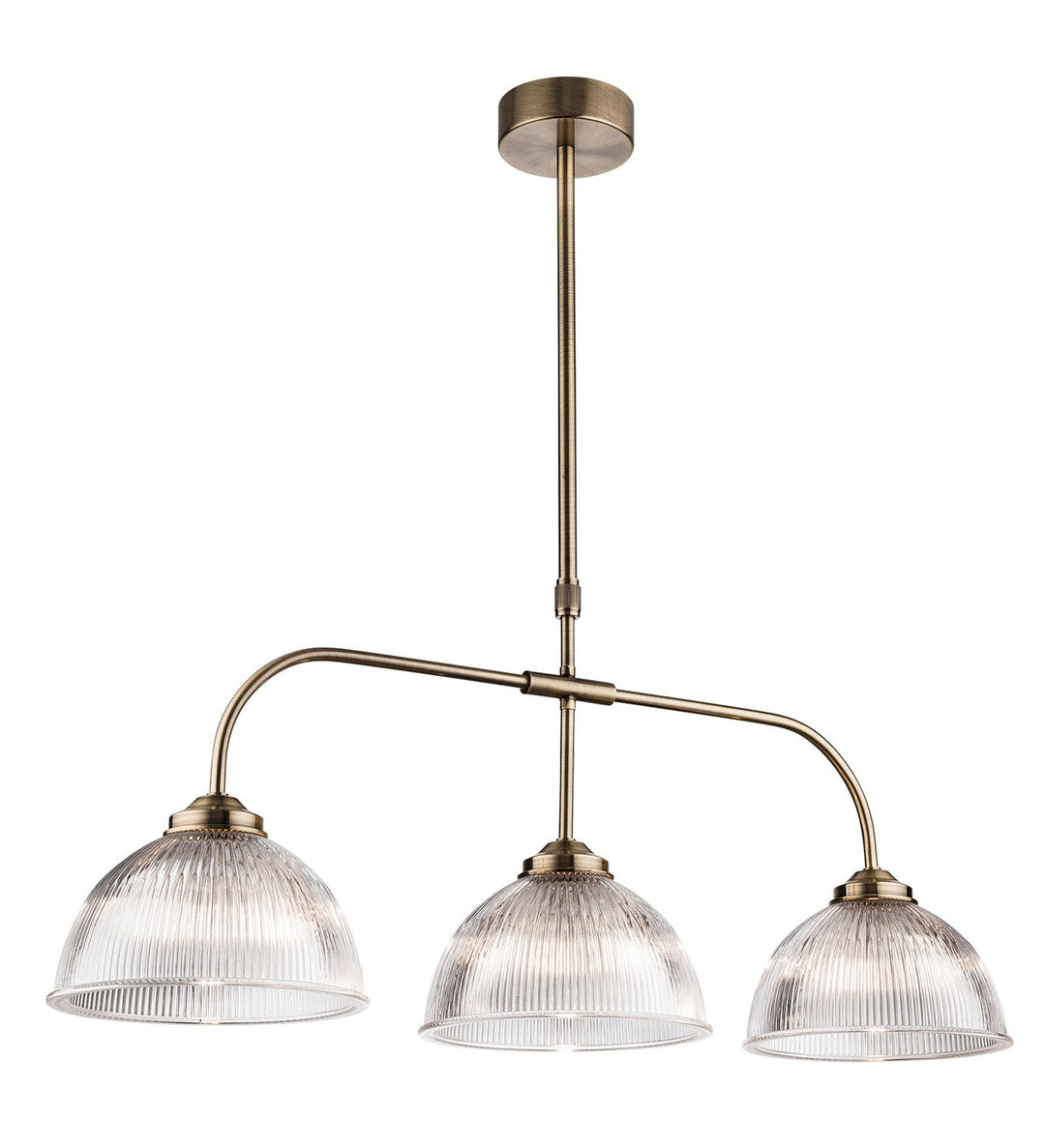 Ashford 3 Light Pendant Antique Brass with Clear Ribbed Glass - Prisma Lighting