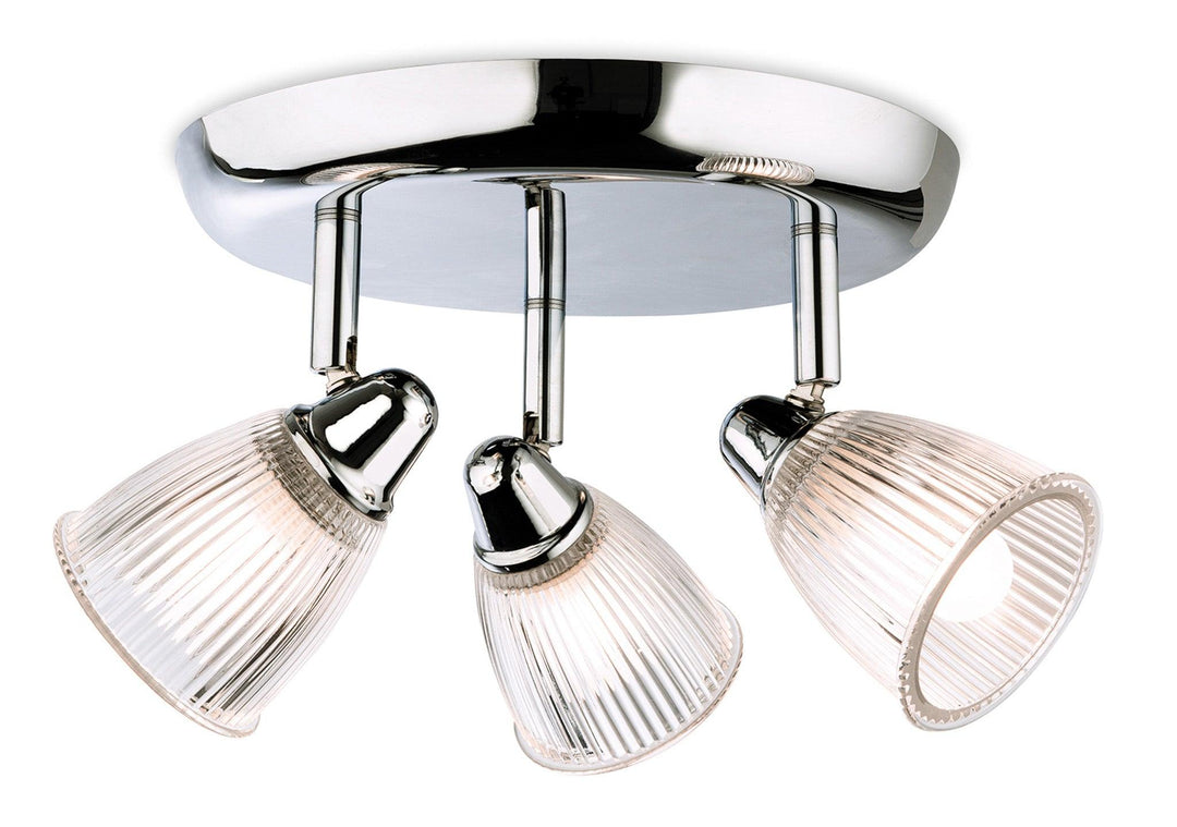 Echo 3 Light Flush Chrome with Clear Ribbed Glass - Prisma Lighting