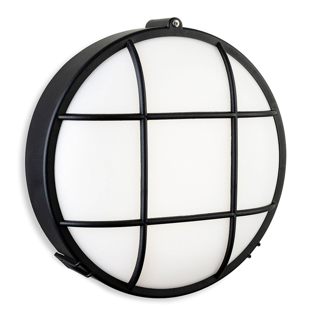 Lewis LED Resin Bulkhead - Round Black with White Polycarbonate Diffuser - Prisma Lighting