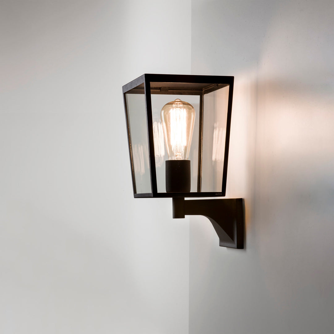 Astro Farringdon Wall Lantern in Textured Black stainless steel, with clear glass panels