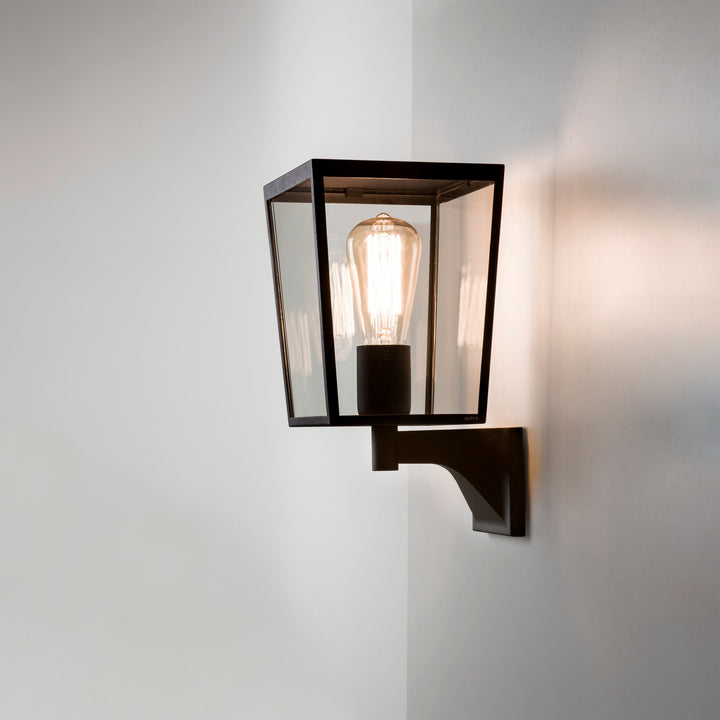 Astro Farringdon Wall Lantern in Textured Black stainless steel, with clear glass panels