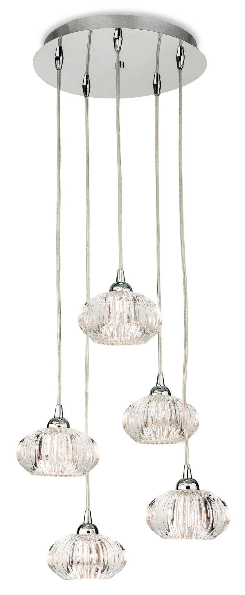 Lisbon 5 Light Pendant Chrome with Clear Decorative Glass - Prisma Lighting