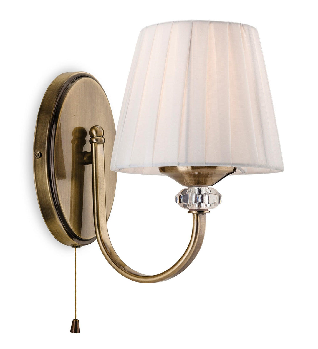 Langham Single Wall (Switched) Antique Brass/ Pleated Cream Shade - Prisma Lighting