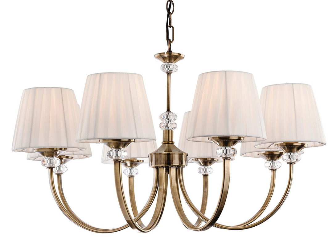 Langham 8 Light Fitting Antique Brass/ Pleated Cream Shades - Prisma Lighting