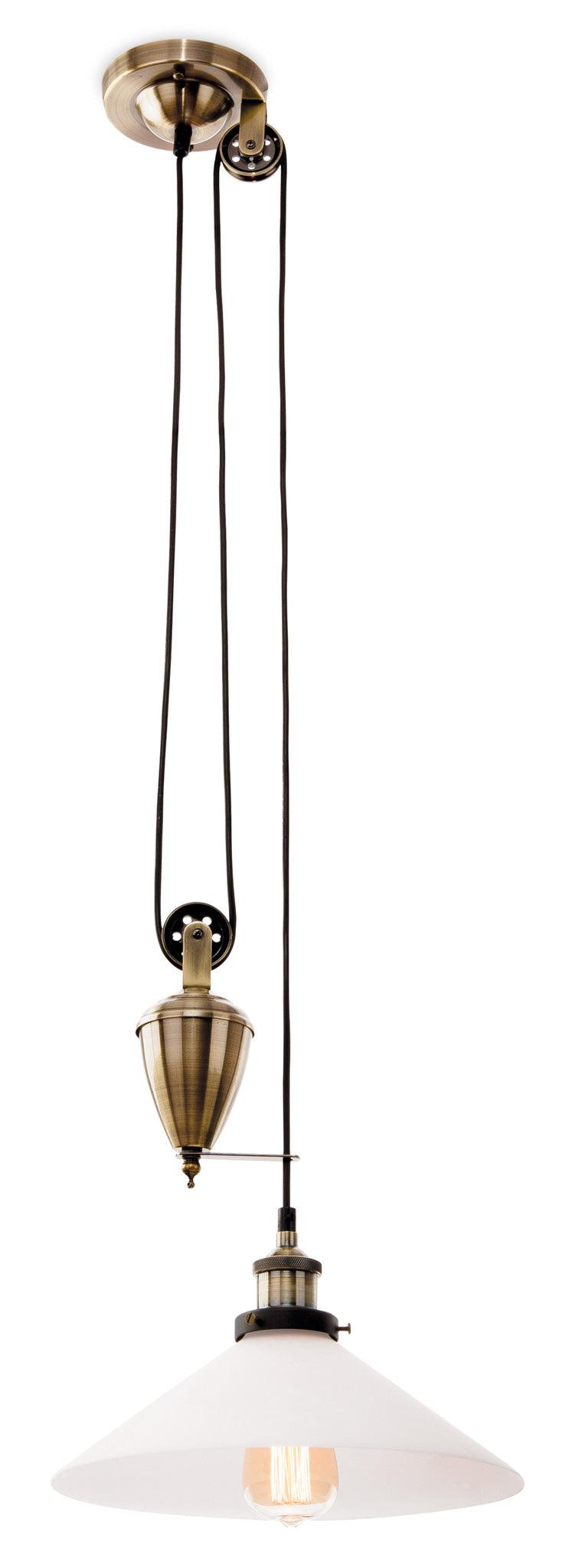 Empire Rise & Fall Pendant Antique Brass with Opal Glass - Prisma Lighting