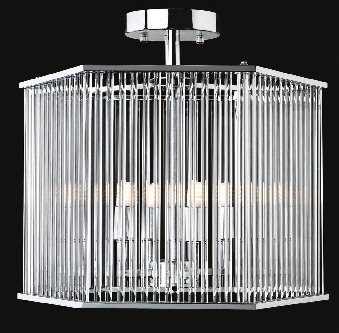 Rialto Semi Flush - Hexagon Chrome with Clear Glass Rods - Prisma Lighting