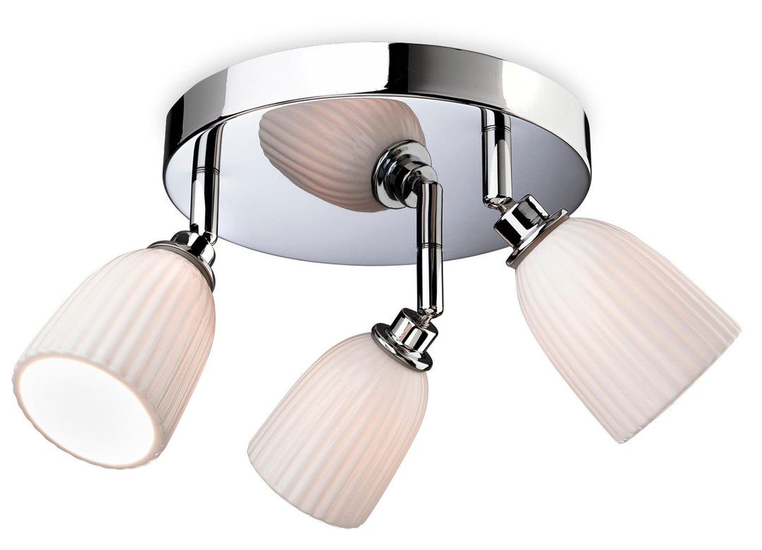 Metro 3 Light Flush Chrome with Porcelain Shades - Prisma Lighting