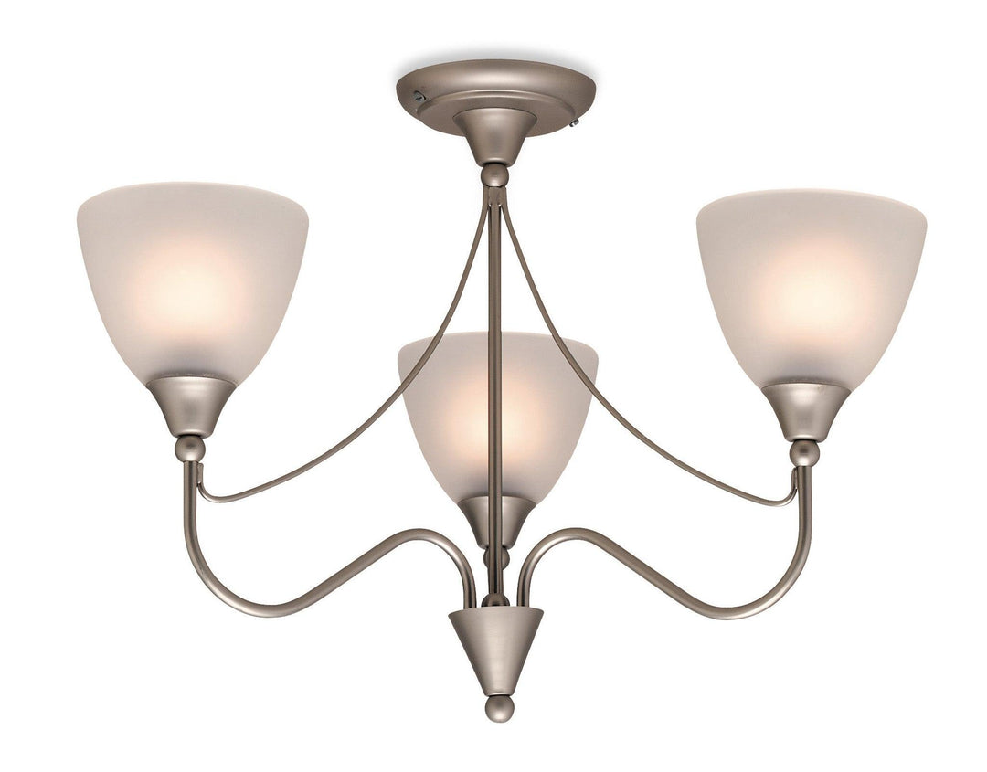 Santana 3 Light Flush Fitting Satin Steel with Opal Glass - Prisma Lighting